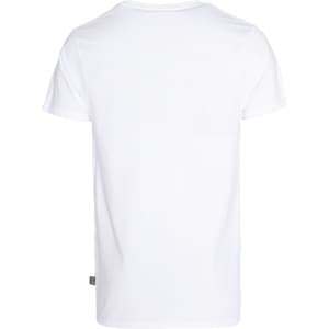 A white men's t-shirt with a simple design and a small logo on the side.
