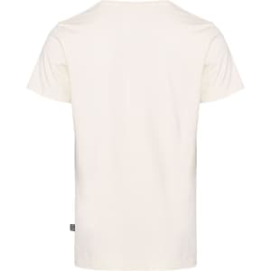 A plain cream men's t-shirt with a round neckline and short sleeves, featuring a small logo on the side.