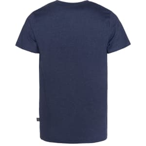 A navy blue men's t-shirt, featuring a plain design and a small logo on the back.