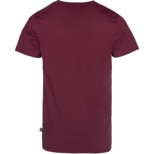 A burgundy men's T-shirt featuring a plain back and a small logo on the side hem.