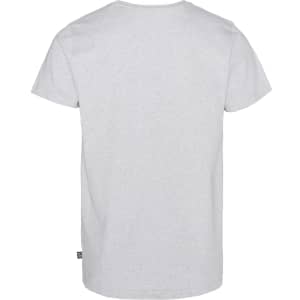 A grey men's t-shirt with a crew neck and short sleeves, featuring a small logo at the hem.
