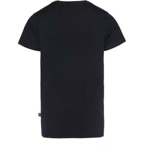 A black men's T-shirt with short sleeves and a logo on the side. The back view is displayed.