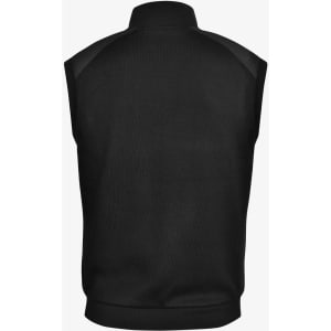 A black men's vest with a high collar and no sleeves, featuring a logo on the back.