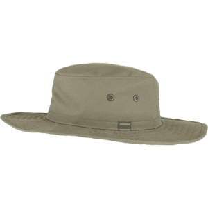 A green Kiwi Ranger hat featuring a wide brim and ventilation holes. It includes a brand logo.