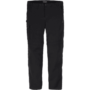 A pair of black tailored trousers with pockets, designed for workwear. The trousers feature a logo on the waistband.