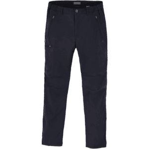 Navy Kiwi Pro Stretch Trousers with multiple pockets and a logo detail. Designed for comfort and flexibility.