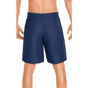 Men's cargo board shorts in navy blue with a simple design and a logo on the waistband.
