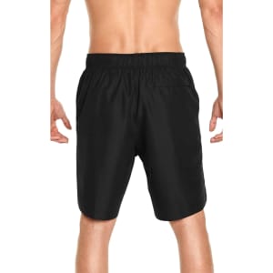 Men's black volley swim trunks with an elastic waistband and a logo detail on the back.