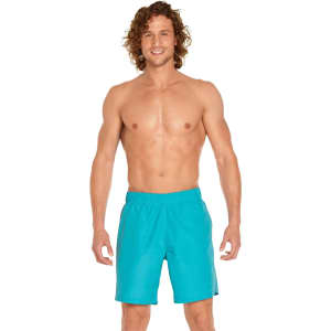 Men's volley swim trunk in bright turquoise, featuring an elastic waistband and a logo. Suitable for swimwear.