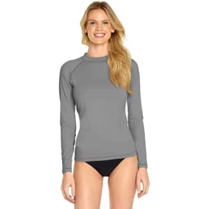 A long sleeve rashie in grey with UPF 50+ protection, featuring a fitted design and a logo.