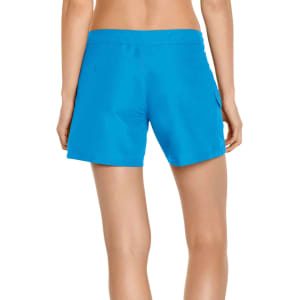 Bright blue women's cargo board shorts with a relaxed fit and a single side pocket. Features a logo on the back.