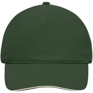A green 5 Panel Sandwich Cap with a curved brim and an interior band. The cap features a logo on the front.