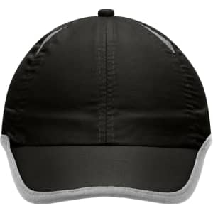 A black sports cap with a micro-edge design and a contrasting grey underside. Includes a logo on the front.