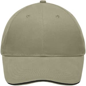 A light brushed sandwich cap in khaki with a curved brim and a logo.