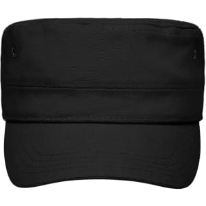 A black military cap for kids with a wide visor and ventilation holes. It features a logo on the side.