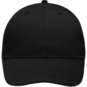 A black six-panel workwear cap with a curved brim and a logo on the front.