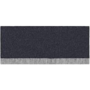 A reversible headband featuring a dark grey and light grey design, with a branding logo.