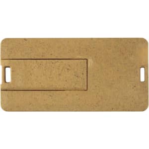 A slimline mini eco flash drive in a natural brown colour, featuring a branding logo on the surface.