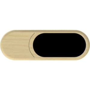A wooden eco-friendly LED flash drive featuring a smooth, minimalist design with a black insert.