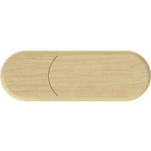 A light wooden eco-friendly LED flash drive with a smooth, oval design; features a logo on its surface.