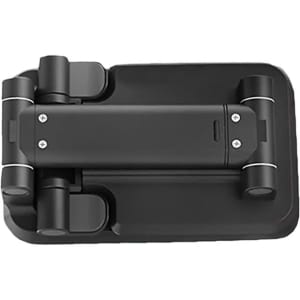 A foldable wireless charge stand in sleek black, featuring a compact design with hinges for easy portability.