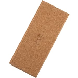 A beige eco-friendly foldable wireless charging mouse pad with a textured surface and a logo.