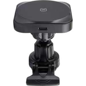 A black Sutton 15W magnetic wireless car charger with a mount base and a USB-C port.
