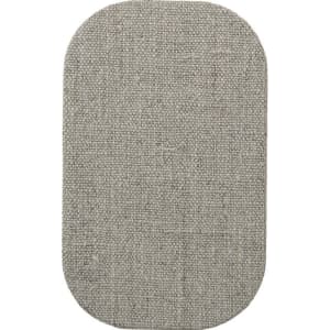 A textured, oval wireless charger in a soft grey colour with an understated design and a brand logo.