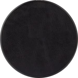 A black wireless charger with a smooth, textured surface and a circular shape. It has a branding logo on its top.