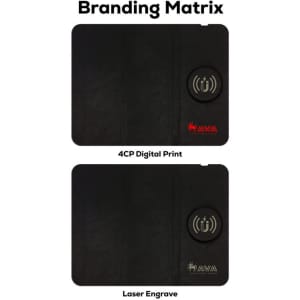 A foldable black mouse pad featuring a magnetic wireless charger and branding options.