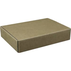 A brown kraft cardboard box with a flat design and perforated edges. It has a simple and unadorned appearance.