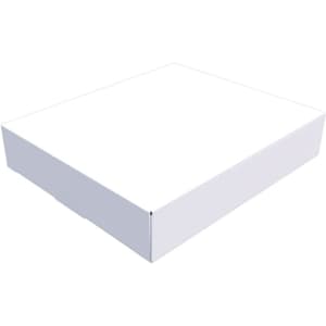 A plain white box with a flat top and open front, suitable for packaging.