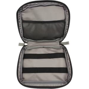 An open XL eco accessory pouch in grey, featuring a mesh pocket and elastic straps for organisation.