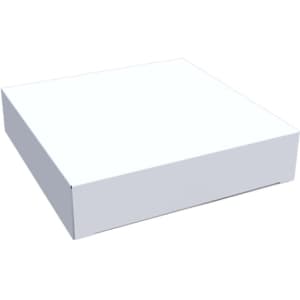 A plain white box with a flat, square design, featuring a minimalist style.