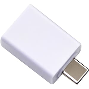 A white USB adapter, Type-C to Type-A, featuring a smooth, rectangular design and a shiny connector.