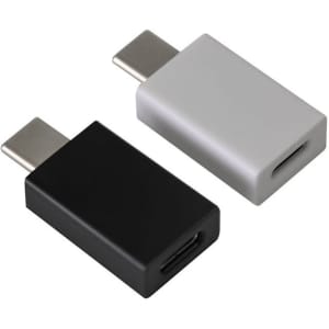A black and a grey Type-C to Type-C data blocker with a smooth finish and metal connectors.