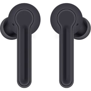 Black Leeds TWS Earbuds with a sleek design, featuring a minimalist look and a circular logo on the side.