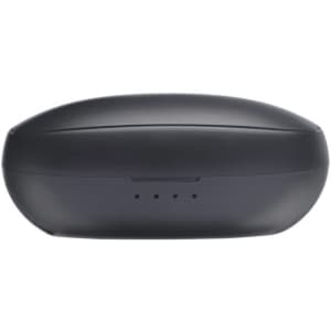 A black charging case for Leeds TWS earbuds, featuring a sleek design and a logo on the surface.