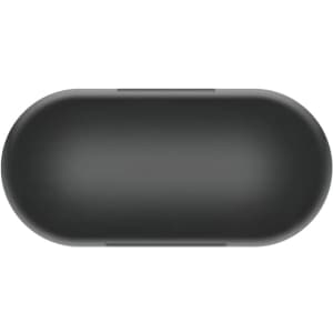 A sleek black charging case for TWS earbuds, featuring a smooth, rounded design and a subtle branding element.