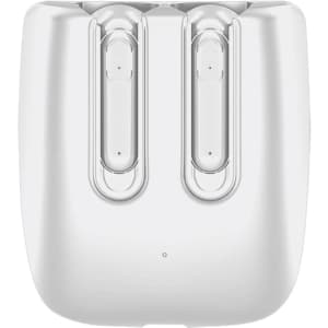 A pair of white Lawson Magnetic TWS Earbuds in a charging case, featuring a sleek design and a logo.