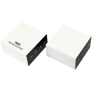 A white box containing Elkins Active Noise Cancelling TWS Earbuds with branding and product details on the sides.