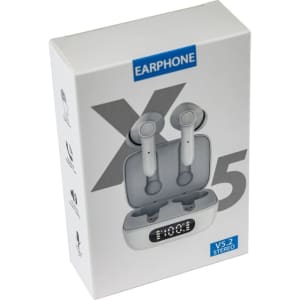 A white box containing Thorpe TWS earbuds, featuring a charging case with a display and a logo.