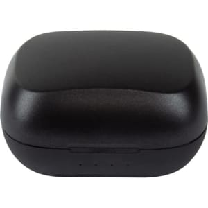 A black charging case for the Linz Eco TWS Earbuds, featuring a smooth finish and a compact design.