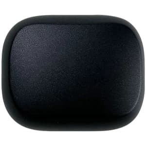 A black charging case for TWS earbuds, featuring a smooth surface and rounded edges, includes a logo.