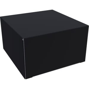 A black box with clean lines, featuring a simple design, suitable for packaging or storage.
