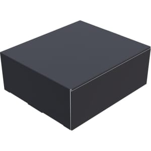 A black box with a sleek design, suitable for packaging electronic products. It features a logo on the surface.