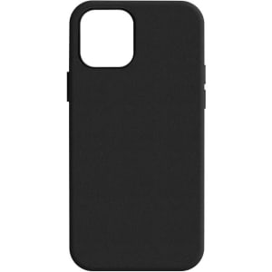 A black PU iPhone case with a textured finish and a logo, designed for phone wallets.