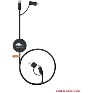 A black 60W fast charge and data sync LED charging cable with multiple connectors and a round branding logo.
