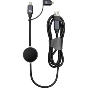 A 60W fast charging data cable in black with interchangeable connectors and a storage loop. Features a logo.