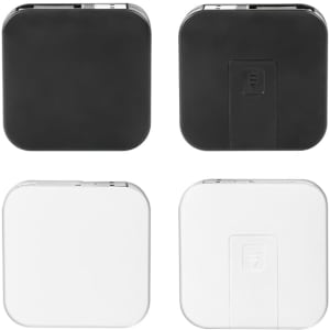 Avola Retractable Fast Charge Cable and Stand in black and white, featuring a compact, square design.